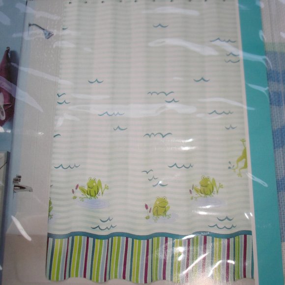 Peri Kids Cute Frog Shower Curtain 100% Cotton Fabric White Multi Color - Picture 2 of 12